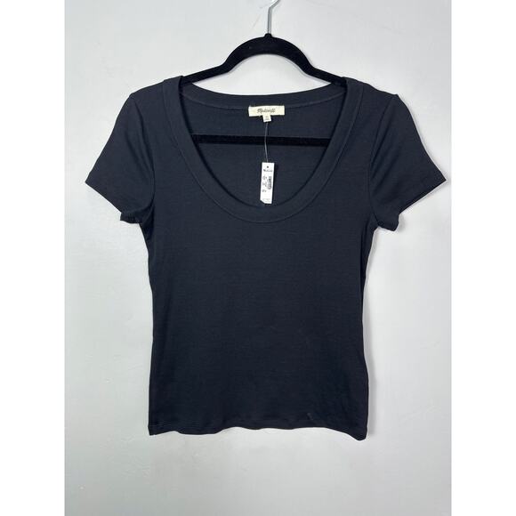 Madewell NWT Women’s Black (Re)generative Cotton Ribbed Scoopneck Tee size M - Picture 2 of 7